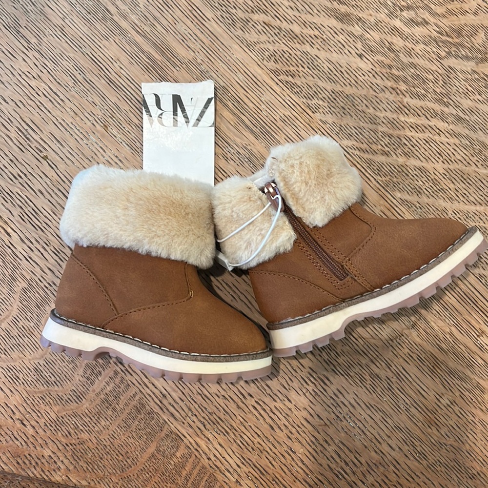 Zara Kids Faux Leather Boots with Fur Lining